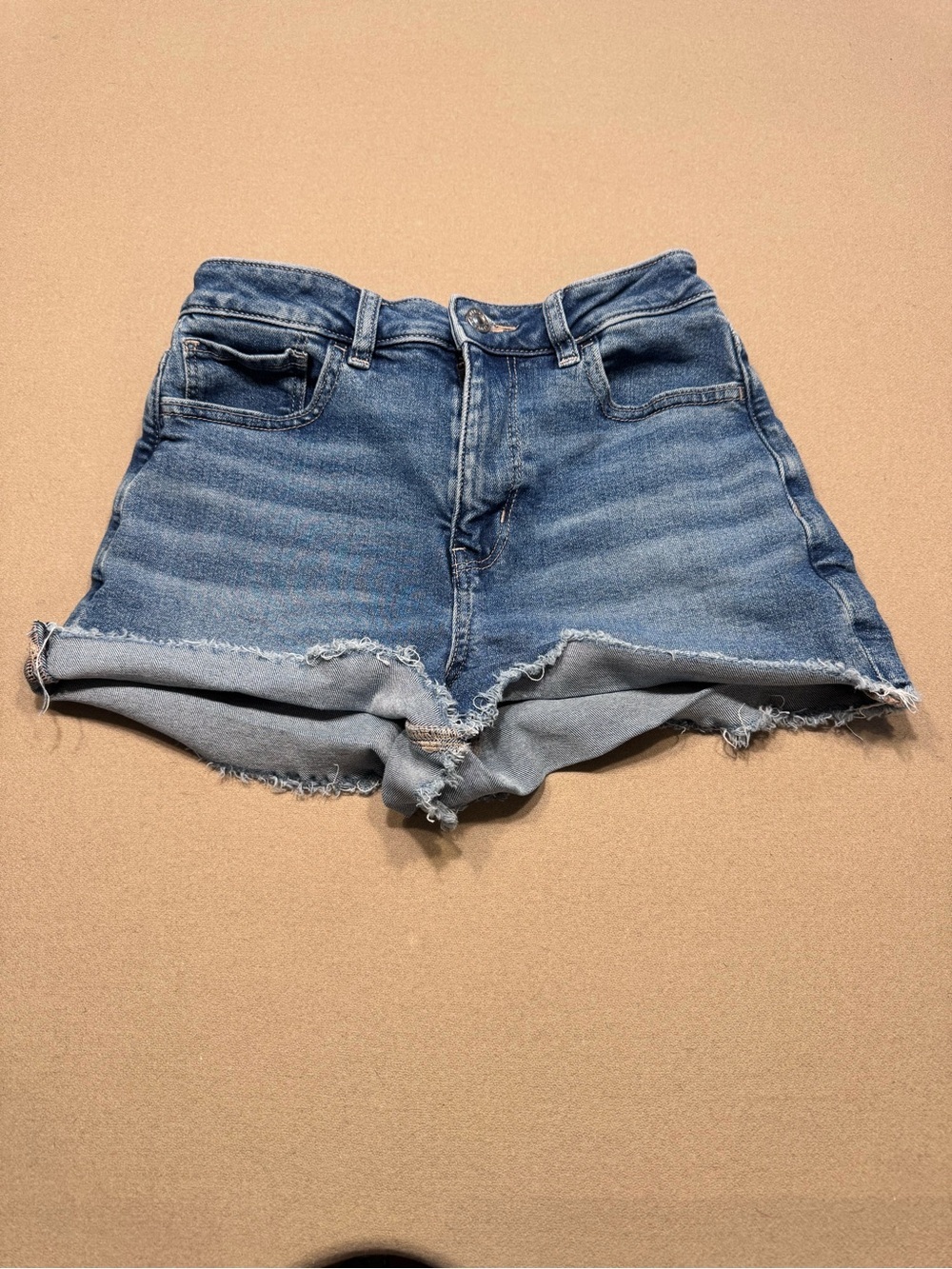 American Eagle Outfitters Medium Light Blue Distressed Roll Cuff Denim Shorts